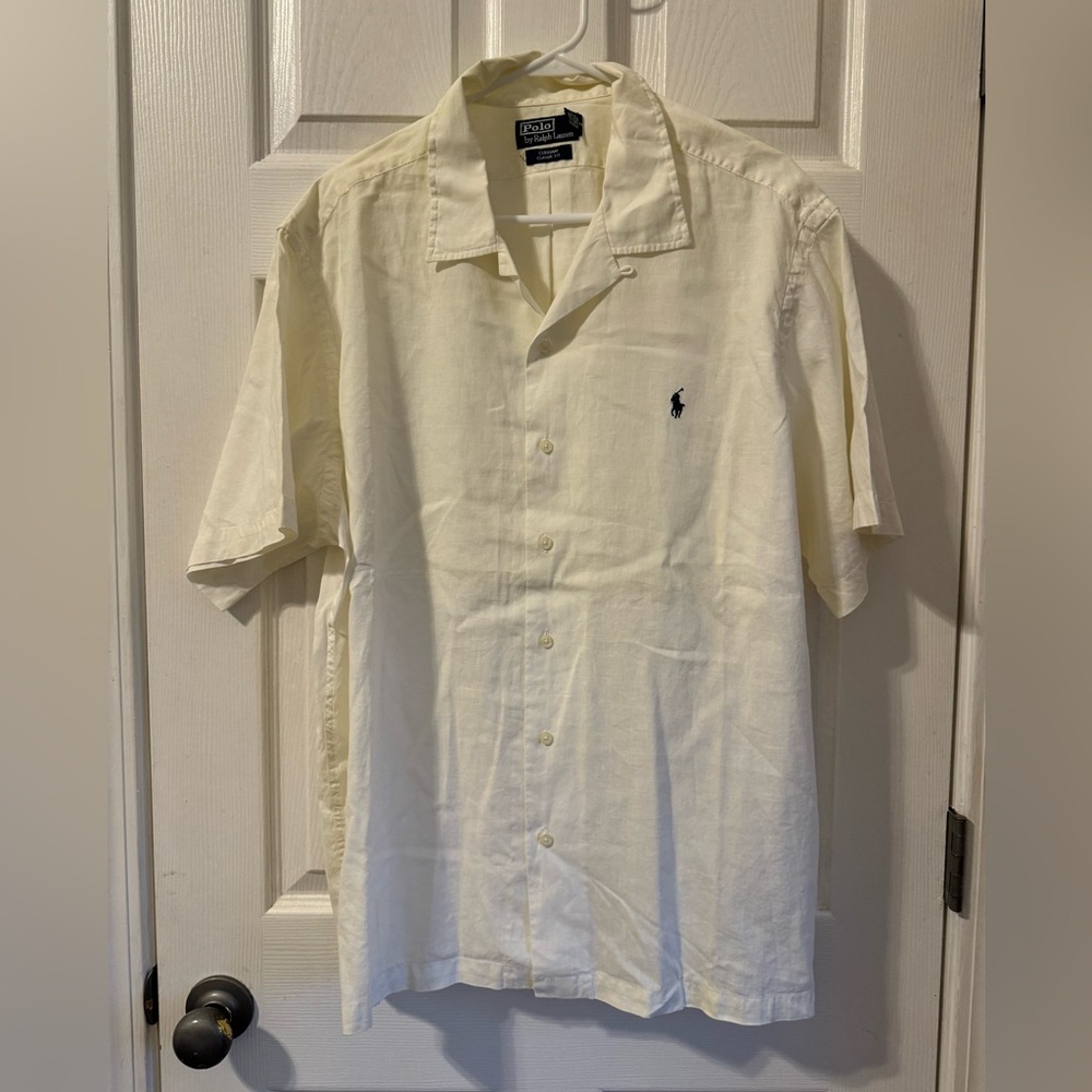 Men’s Polo by Ralph Lauren linen button down shirt, cream, XXL